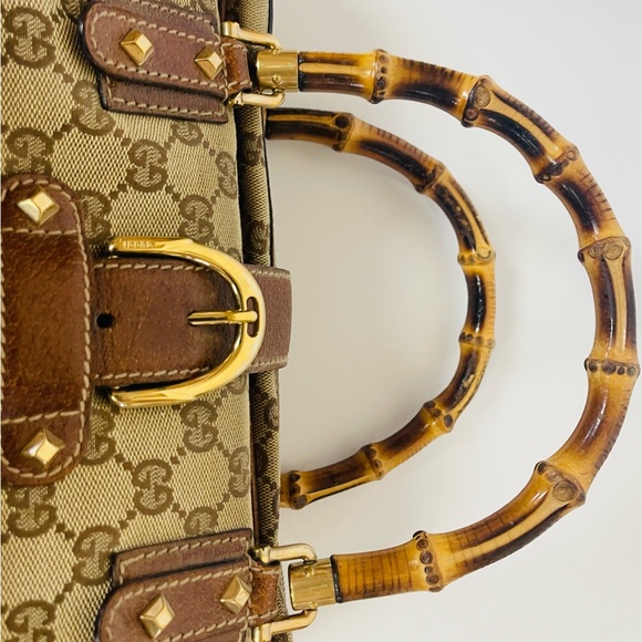 Vintage Gucci Monogram Bamboo Handle Handbag - Picture 4 of 11